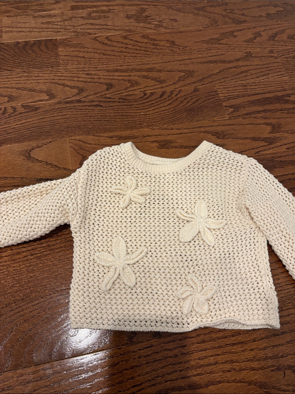 ZARA girls Cream Crochet Sweater with Floral Appliqués 1 1/2 years